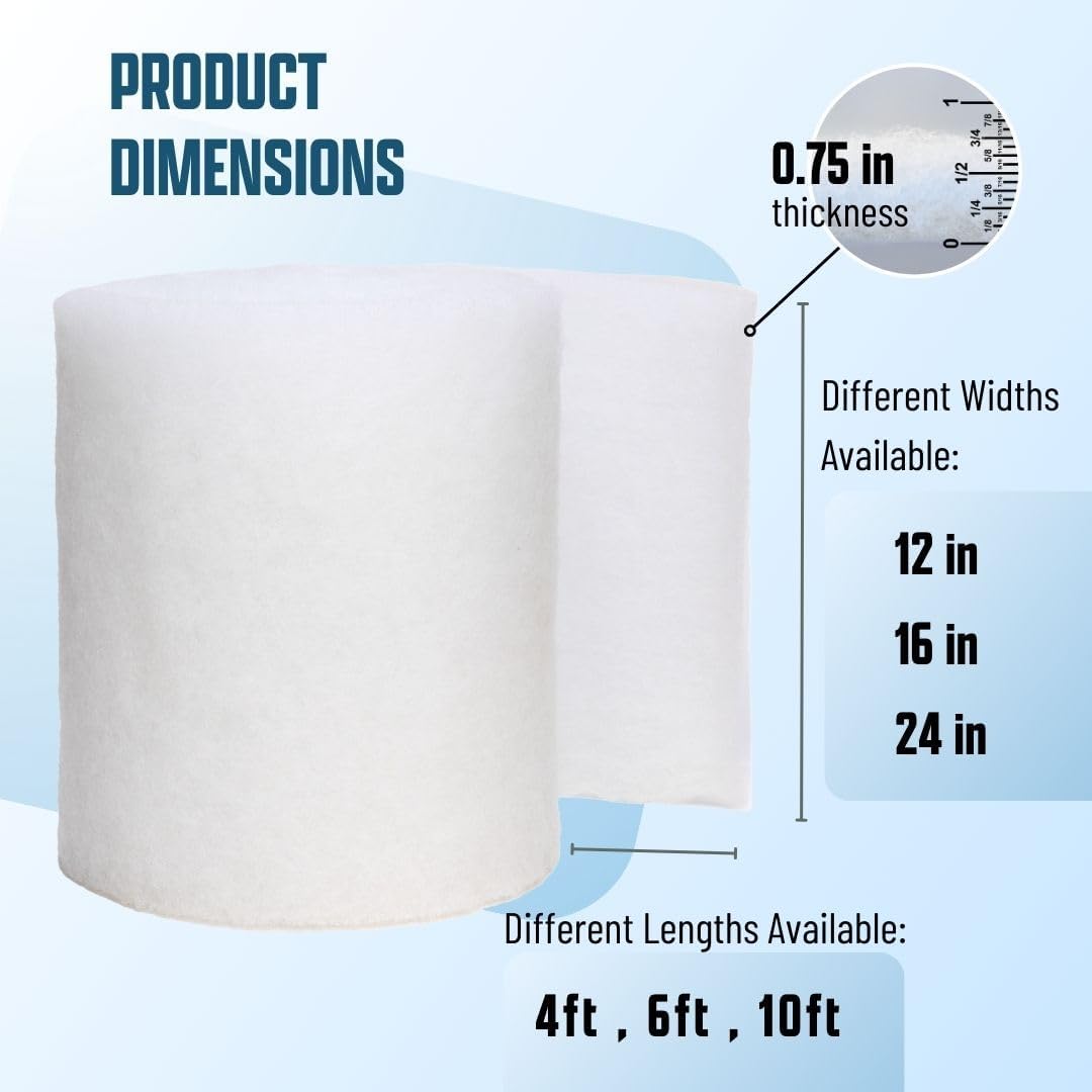 Premium Aquarium Filter Media Pad – Cut-to-Fit Roll, Fresh & Saltwater Safe, Dye-Free, Made in USA (12"x120"x0.75")