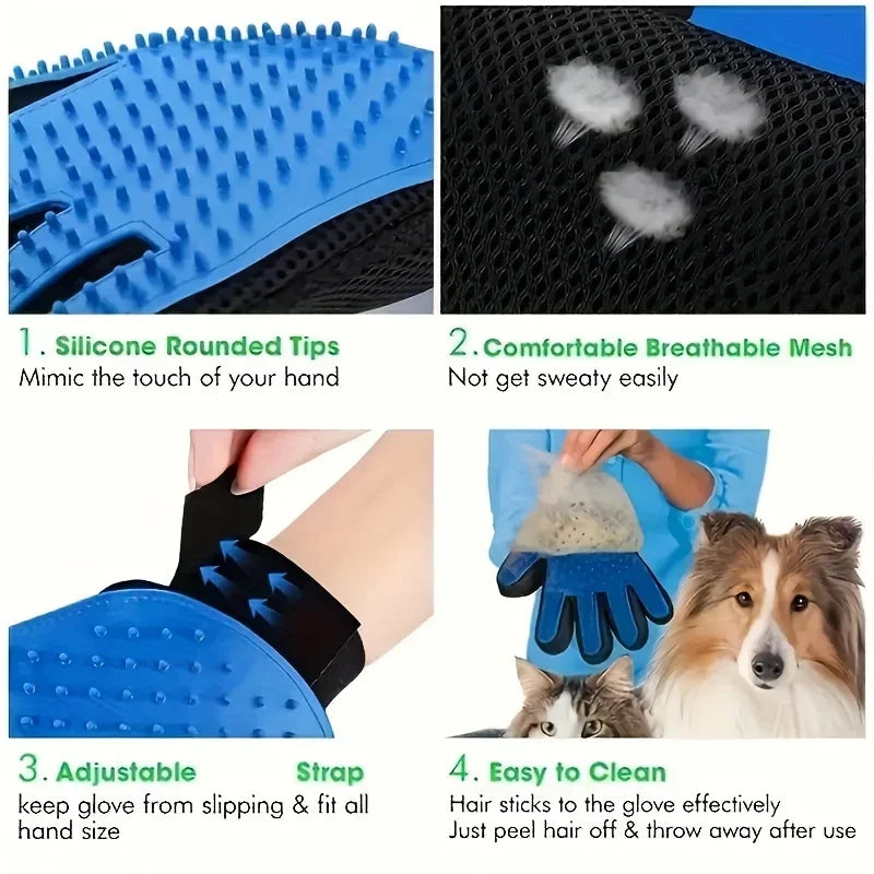 Pet Grooming Glove – Gentle Five-Finger Deshedding Brush for Dogs & Cats, Easy to Clean