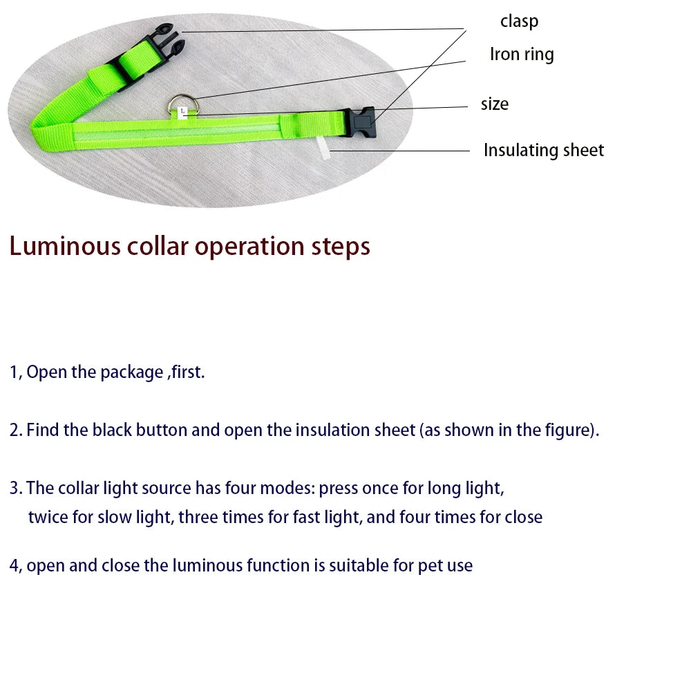 LED Nylon Dog Leash – Glow in the Dark Luminous Collar for Night Safety