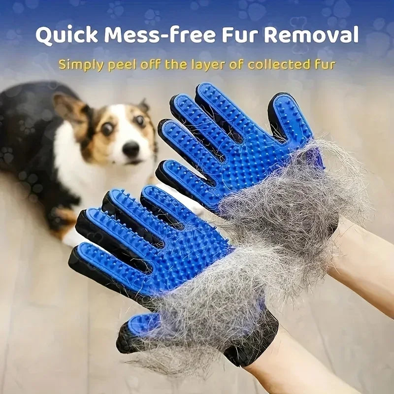 Pet Grooming Glove – Gentle Five-Finger Deshedding Brush for Dogs & Cats, Easy to Clean