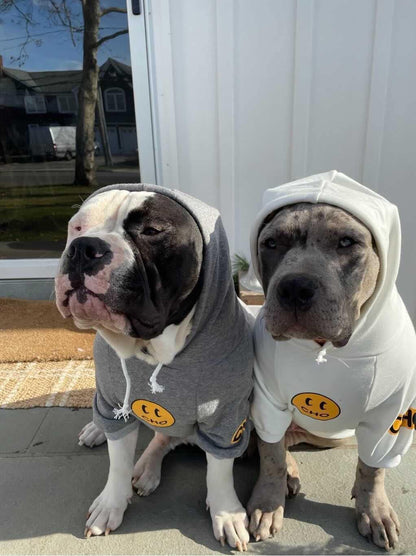 Smiley Face Dog Hoodie – Trendy Cotton Sweatshirt for Dogs & Cats (White, Large)