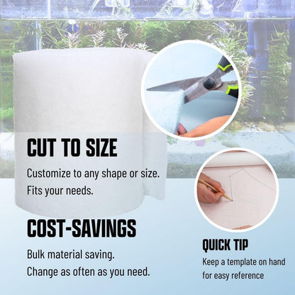 Premium Aquarium Filter Media Pad – Cut-to-Fit Roll, Fresh & Saltwater Safe, Dye-Free, Made in USA (12"x120"x0.75")