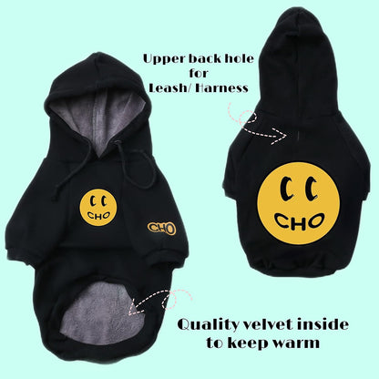 Smiley Face Dog Hoodie – Trendy Cotton Sweatshirt for Dogs & Cats (Black, 2XL)