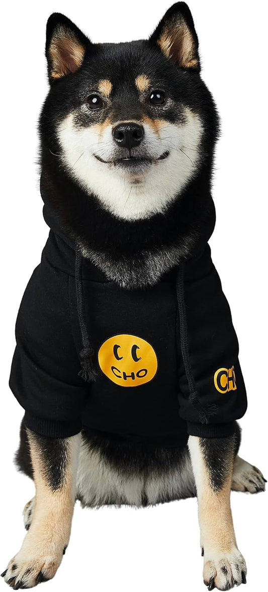 Smiley Face Dog Hoodie – Trendy Cotton Sweatshirt for Dogs & Cats (Black, 2XL)