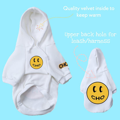Smiley Face Dog Hoodie – Trendy Cotton Sweatshirt for Dogs & Cats (White, Large)