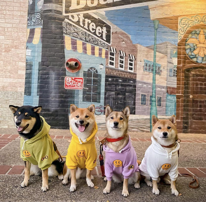 Smiley Face Dog Hoodie – Trendy Cotton Sweatshirt for Dogs & Cats (White, Large)