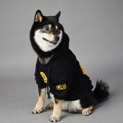 Smiley Face Dog Hoodie – Trendy Cotton Sweatshirt for Dogs & Cats (Black, 2XL)