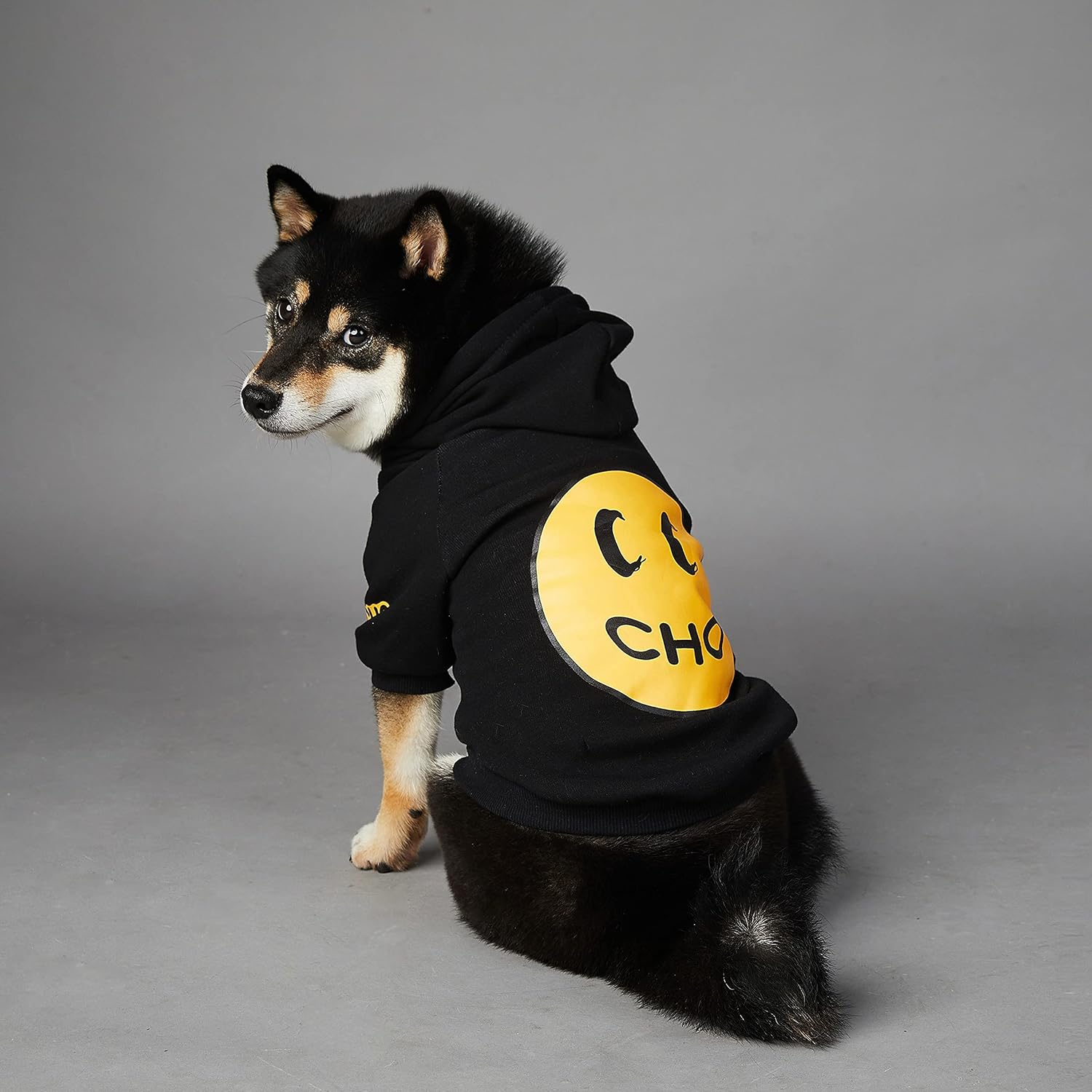 Smiley Face Dog Hoodie – Trendy Cotton Sweatshirt for Dogs & Cats (Black, 2XL)