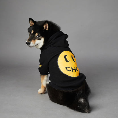 Smiley Face Dog Hoodie – Trendy Cotton Sweatshirt for Dogs & Cats (Black, 2XL)