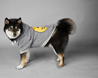 Smiley Face Dog Hoodie – Trendy Cotton Sweatshirt for Dogs & Cats (Grey, X-Large)