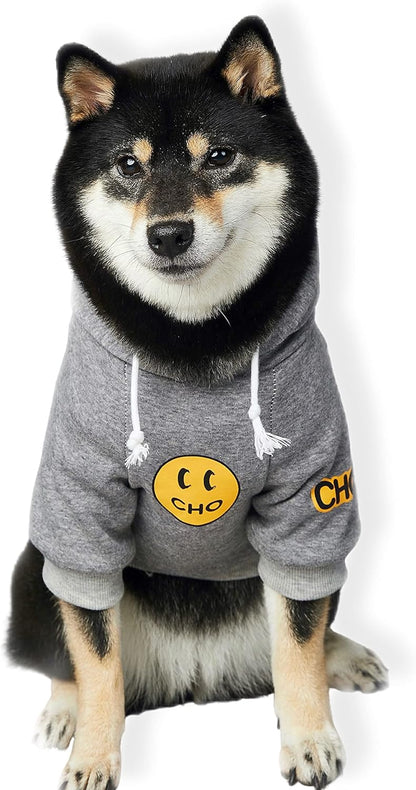 Smiley Face Dog Hoodie – Trendy Cotton Sweatshirt for Dogs & Cats (Grey, X-Large)