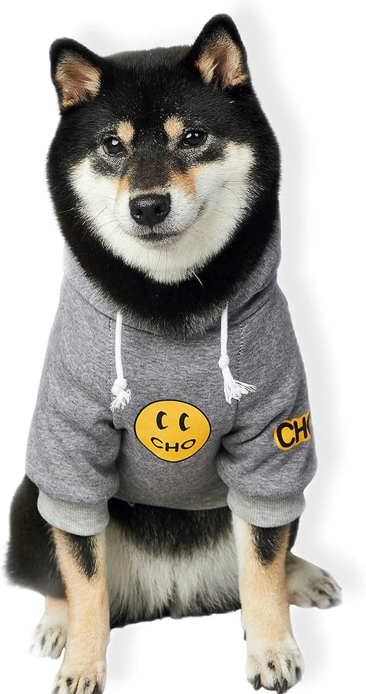 Smiley Face Dog Hoodie – Trendy Cotton Sweatshirt for Dogs & Cats (Grey, X-Large)