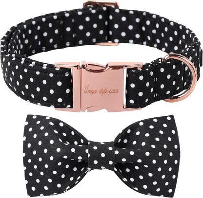 Black & White Polka Dot Dog Collar with Bow | Adjustable Cotton Puppy Collar – Snout & Whiskers