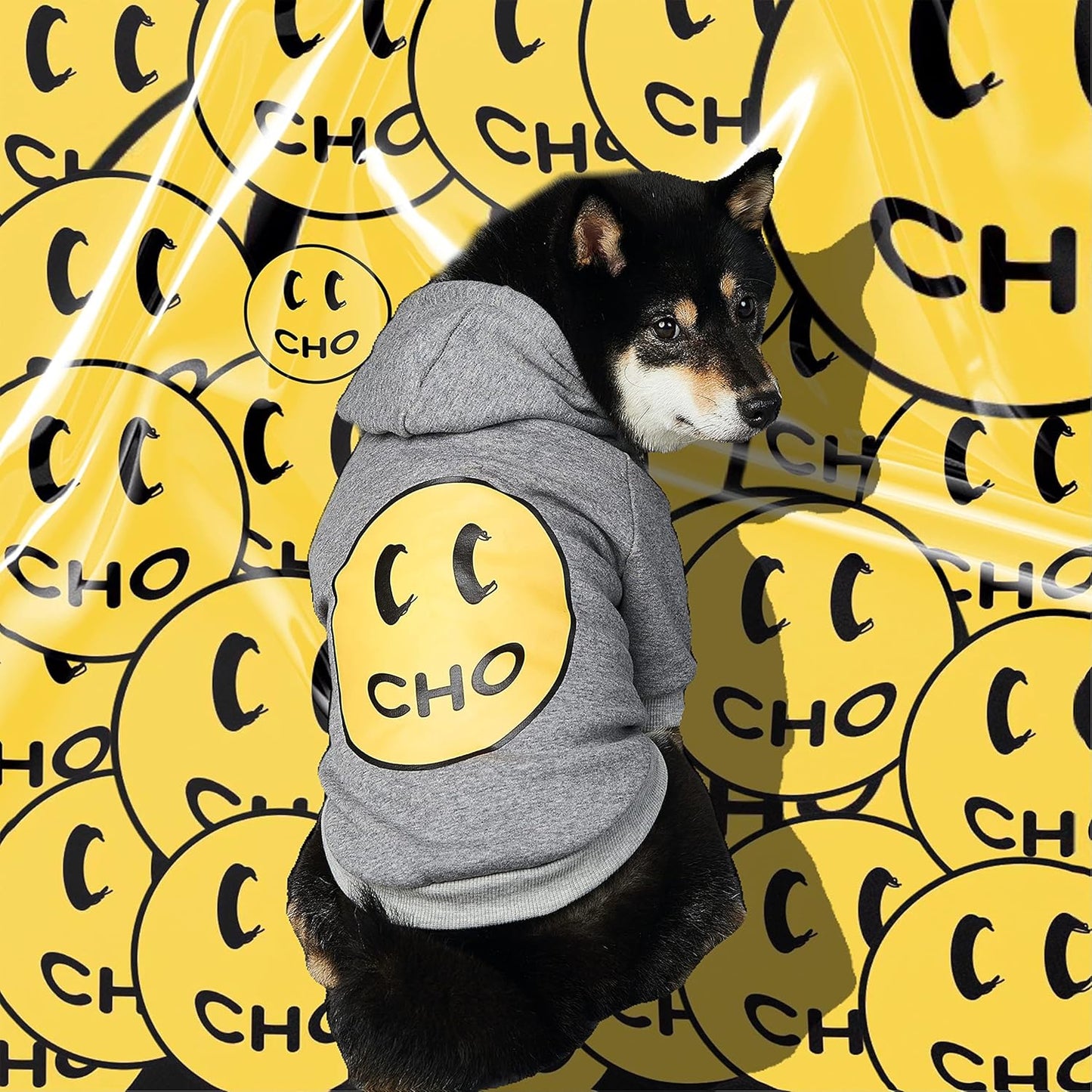 Smiley Face Dog Hoodie – Trendy Cotton Sweatshirt for Dogs & Cats (Grey, X-Large)