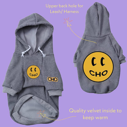 Smiley Face Dog Hoodie – Trendy Cotton Sweatshirt for Dogs & Cats (Grey, X-Large)