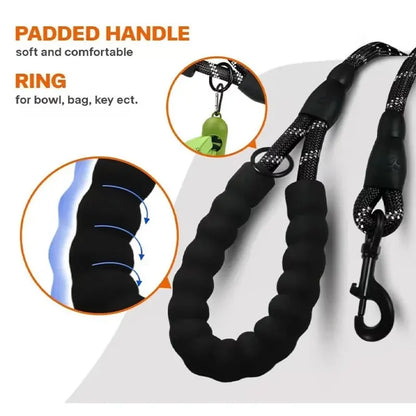 Reflective Dog Leash – Durable Traction Rope with Padded Handle for Small, Medium & Large Dogs